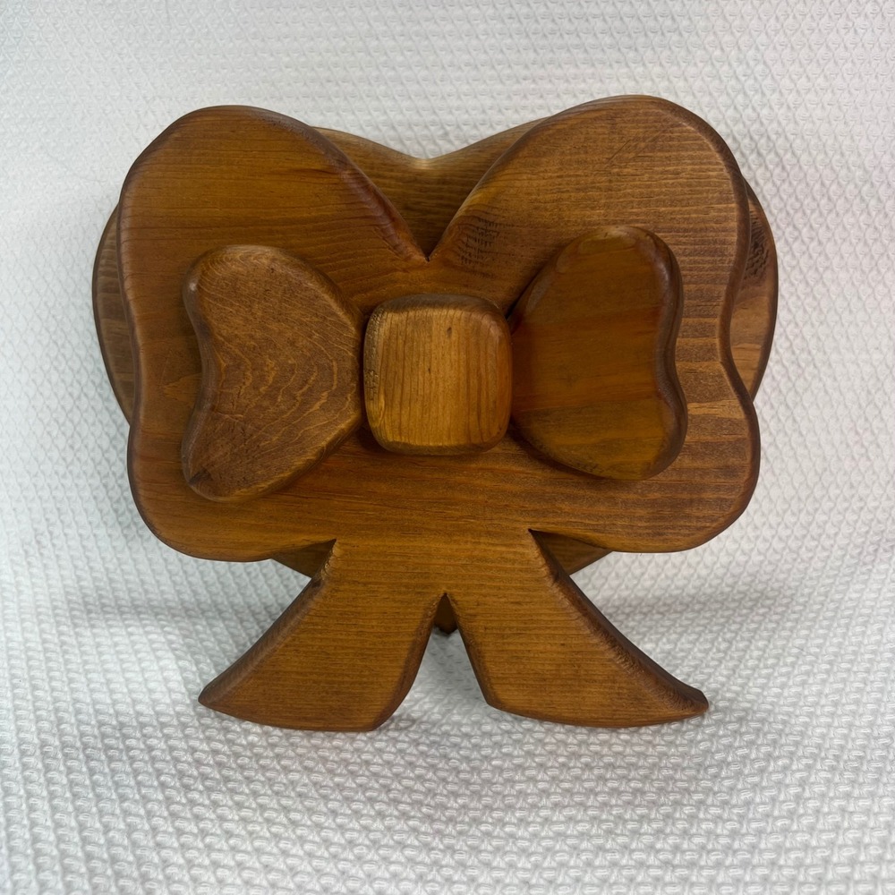 Handmade Wooden Bow Heart Wall Shelf Quilt Holder Cottagecore Rustic Brown Decor